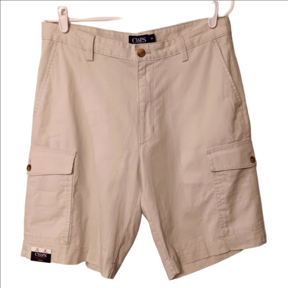 Chaps Men's Stone Color Cool Linen Blend Zip Front 10" Inseam Cargo‎ Shorts 32